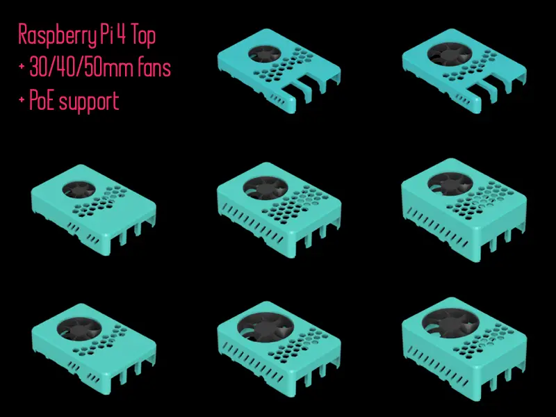 Hazi's Raspberry Pi 4 Case Lid + Ez Fan Mount / PoE-Hat Support — modelo 3D