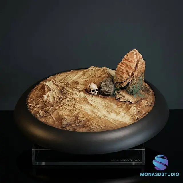 Miniature Base with Skull and Rock – Highly Detailed – 25/32/40/50 mm – 3D Printable STL — modelo 3D