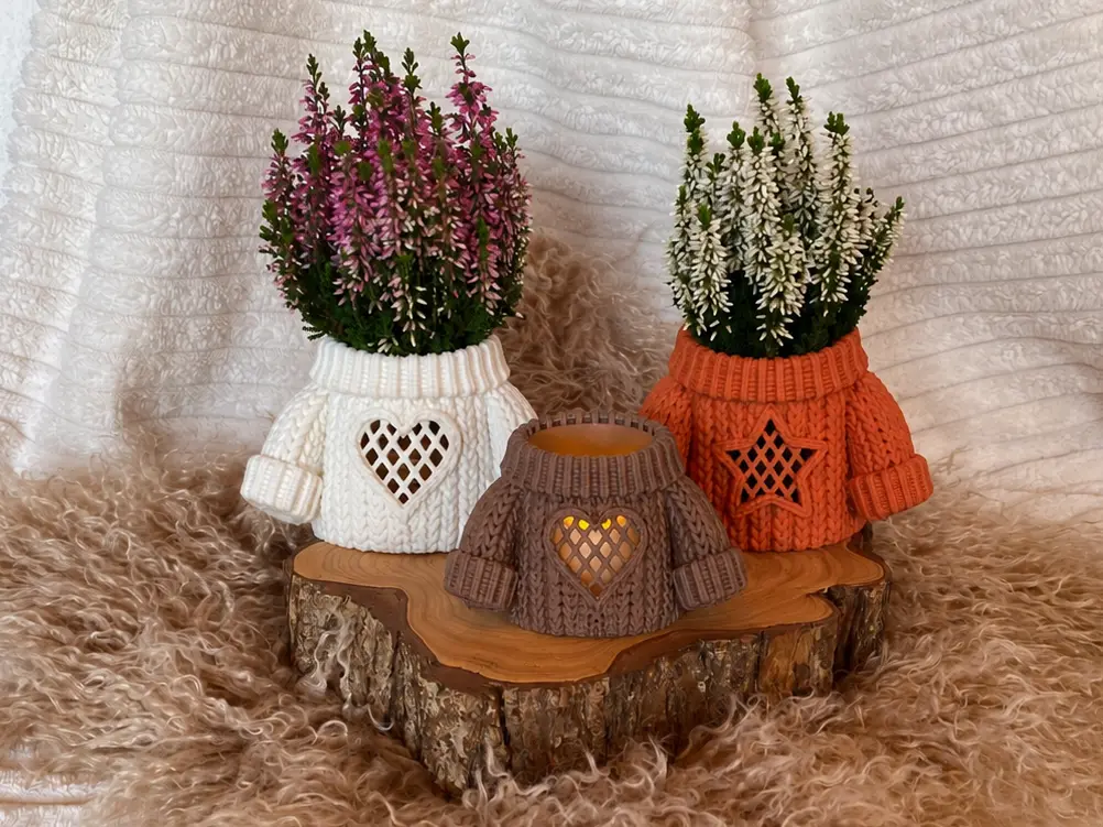 Gestrickter Pulli Blumentopf Windlicht Herz, Stern — modelo 3D