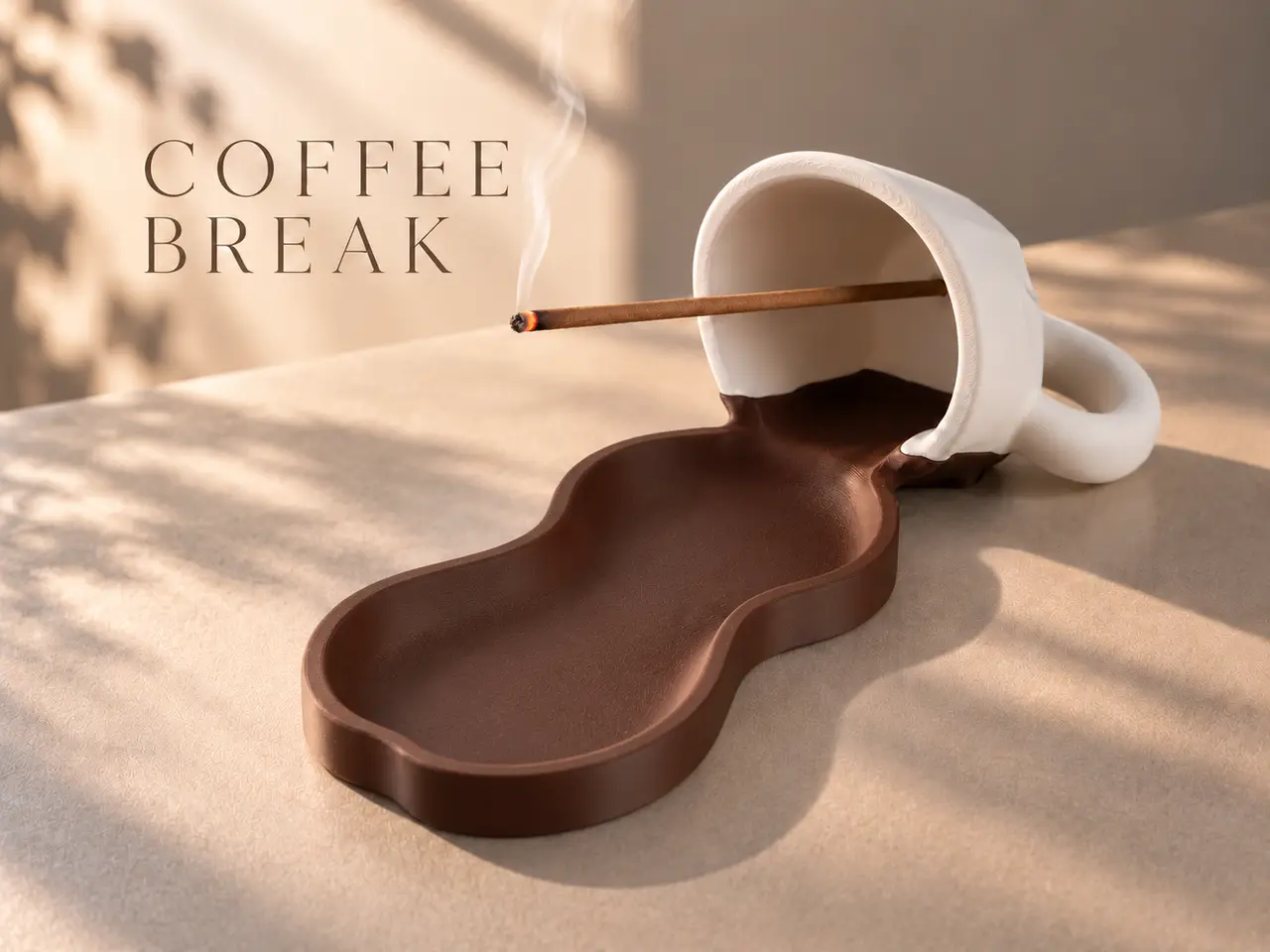 咖啡杯香插｜线香接灰｜倾倒咖啡造型 — modelo 3D