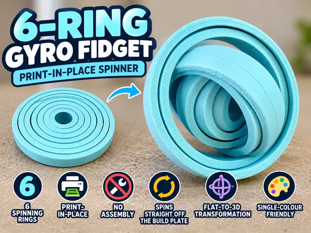 6-Ring Gyro Fidget | Print-in-Place Spinner — modelo 3D