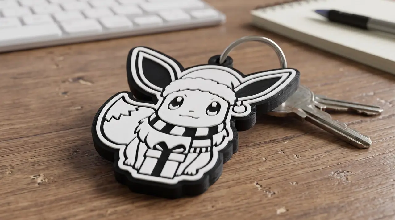 Eevee Christmas Keychain - 2 colours, single filament (Llavero navideño de Eevee) — modelo 3D