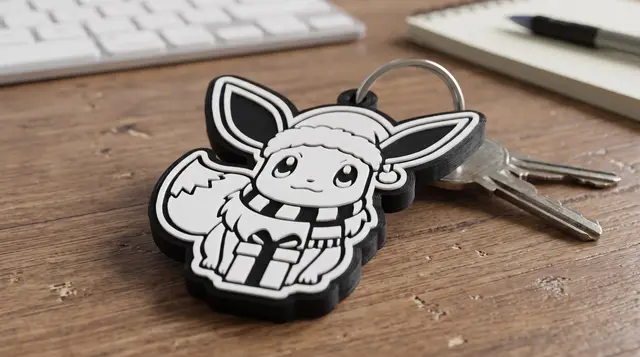Eevee Christmas Keychain - 2 colours, single filament (Llavero navideño de Eevee) — modelo 3D