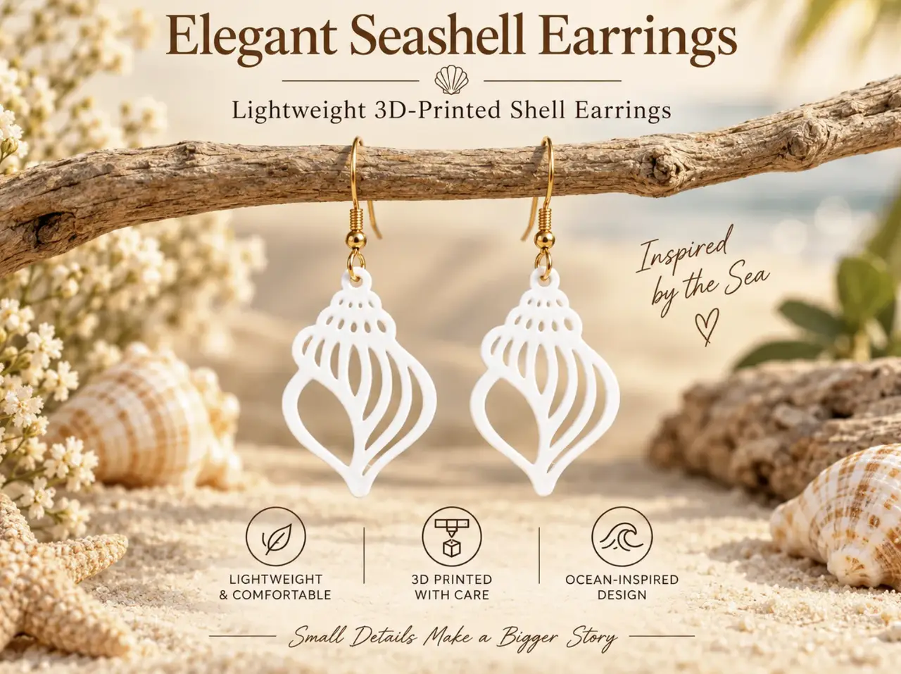 Elegant Seashell Earrings — modelo 3D
