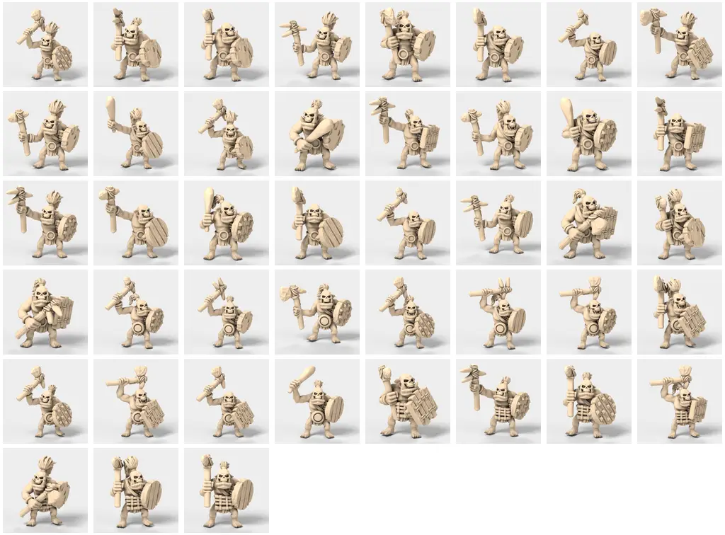 43 stone age orcs leaders/elite with skull helmet style 2, 1 handed weapon and shield [PHSASHHLM_style2_lot1] — modelo 3D
