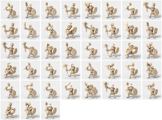 43 stone age orcs leaders/elite with skull helmet style 2, 1 handed weapon and shield [PHSASHHLM_style2_lot1] — modelo 3D
