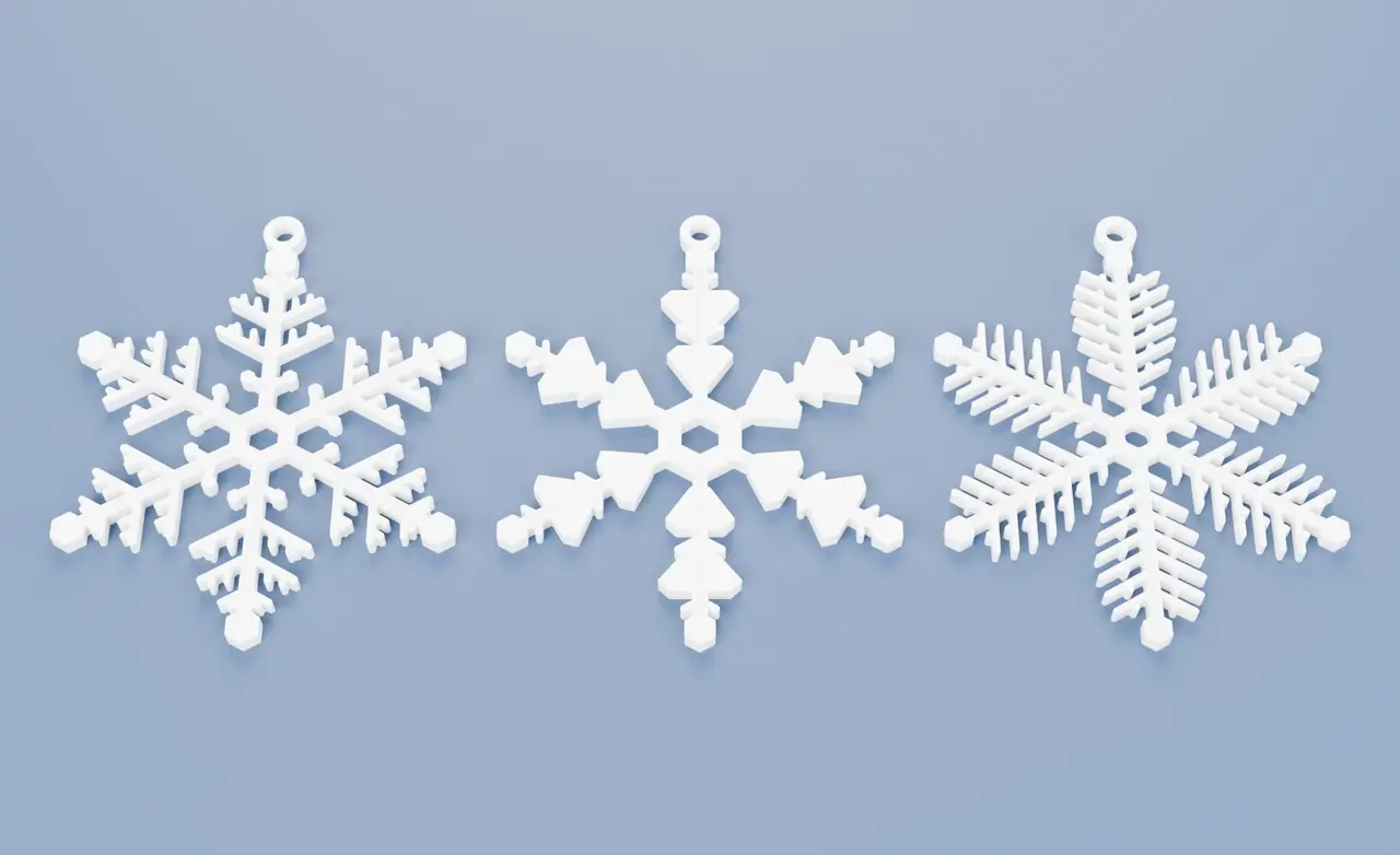 Snowflake Ornament – 3 Lace Snowflakes: Stellar, Sector, Fern – Flat Print, No Supports – Free — modelo 3D