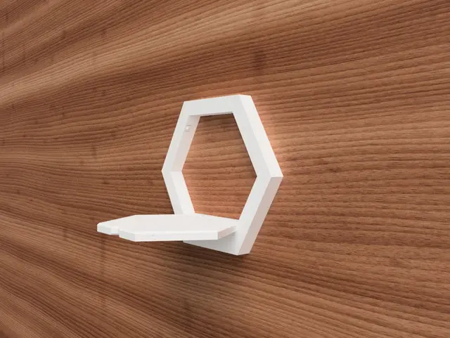 Wall mounted foldable modular hexagon shelf (print in place) — modelo 3D