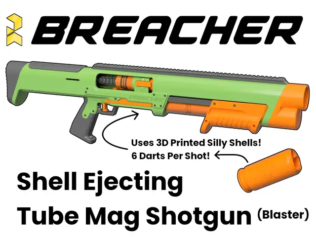 Breacher - Shell Ejecting Nerf Shotgun (Tube Magazine!) (3D Printed Nerf Blaster) — modelo 3D