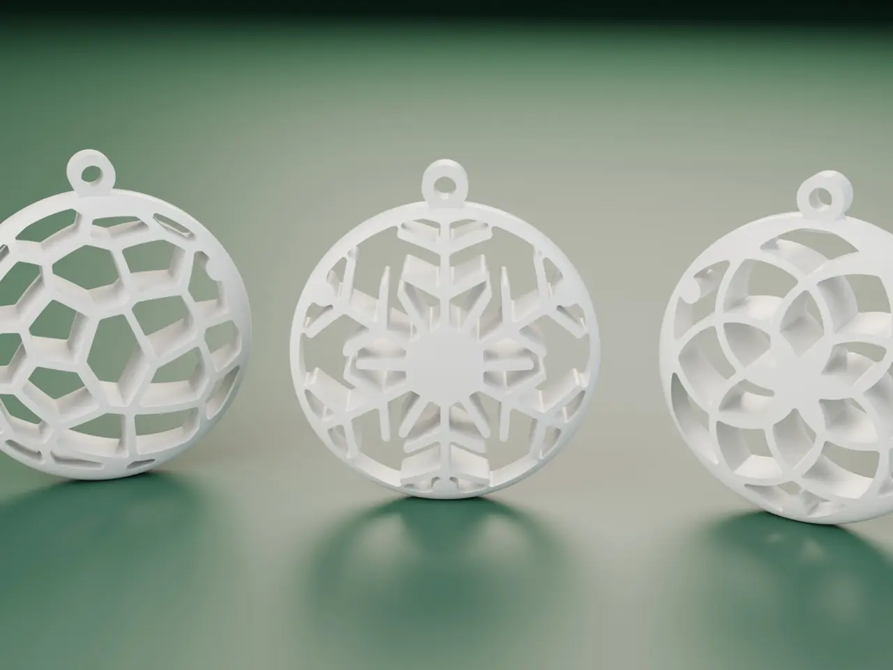 Christmas Ball Ornament – Openwork Bauble, 3 Patterns: Voronoi, Snowflake, Rosette – Free — modelo 3D