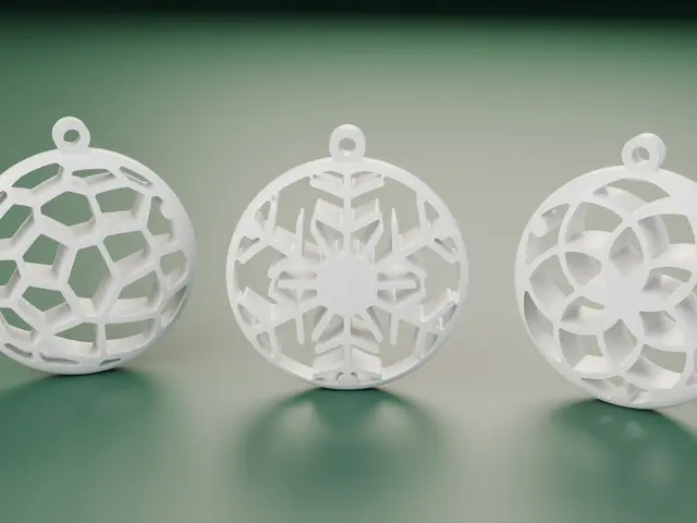 Christmas Ball Ornament – Openwork Bauble, 3 Patterns: Voronoi, Snowflake, Rosette – Free — modelo 3D
