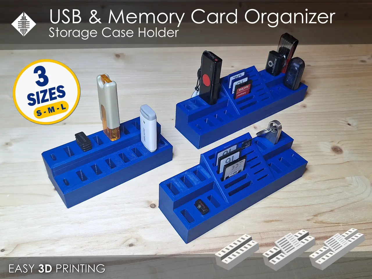USB & Memory Card Organizer - Storage Case 3 Sizes — modelo 3D