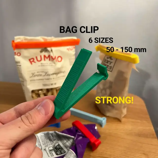 Strong Bag Clips - 6 Sizes Kitchen & Food Storage Clamps STL & 3MF — modelo 3D