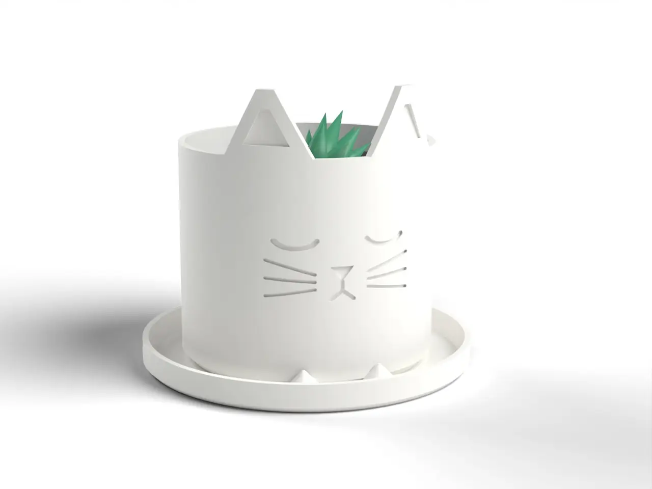 Cat Planter - Cute Sleepy Cat Plant Pot with Ears, Paws, Drainage Hole and Saucer (OpenSCAD) — modelo 3D