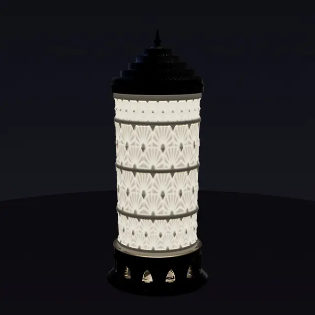 Art Deco Fan Lantern - Lithophane LED Table Lamp with Ziggurat Crown, Spire and Stepped Bayonet Base — modelo 3D