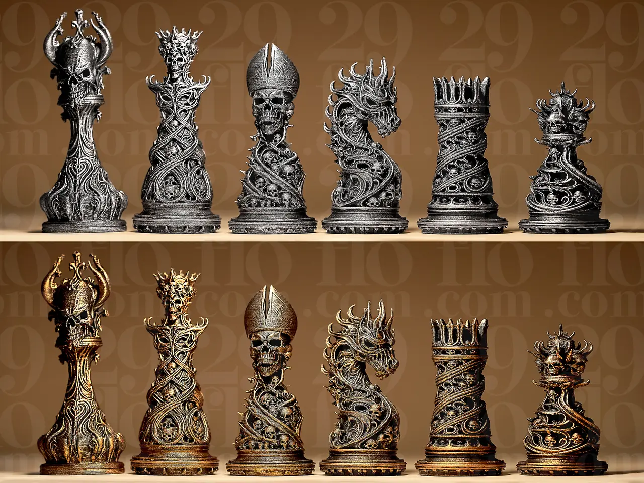 Gothic Ornamental Chess Set — modelo 3D