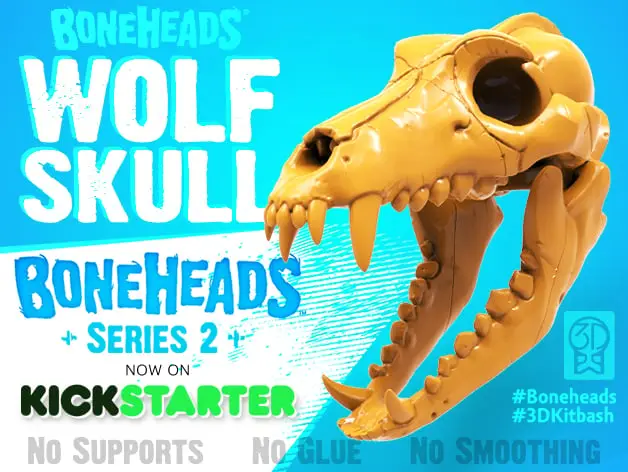 Boneheads Series 1: Wolf Skull w/ Articulated Jaw - via 3DKitbash.com — modelo 3D
