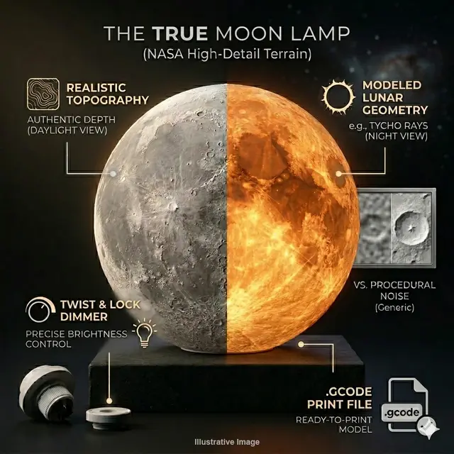 Moon Lamp - The High-Relief NASA Edition (Ultra-Detailed Terrain) — modelo 3D