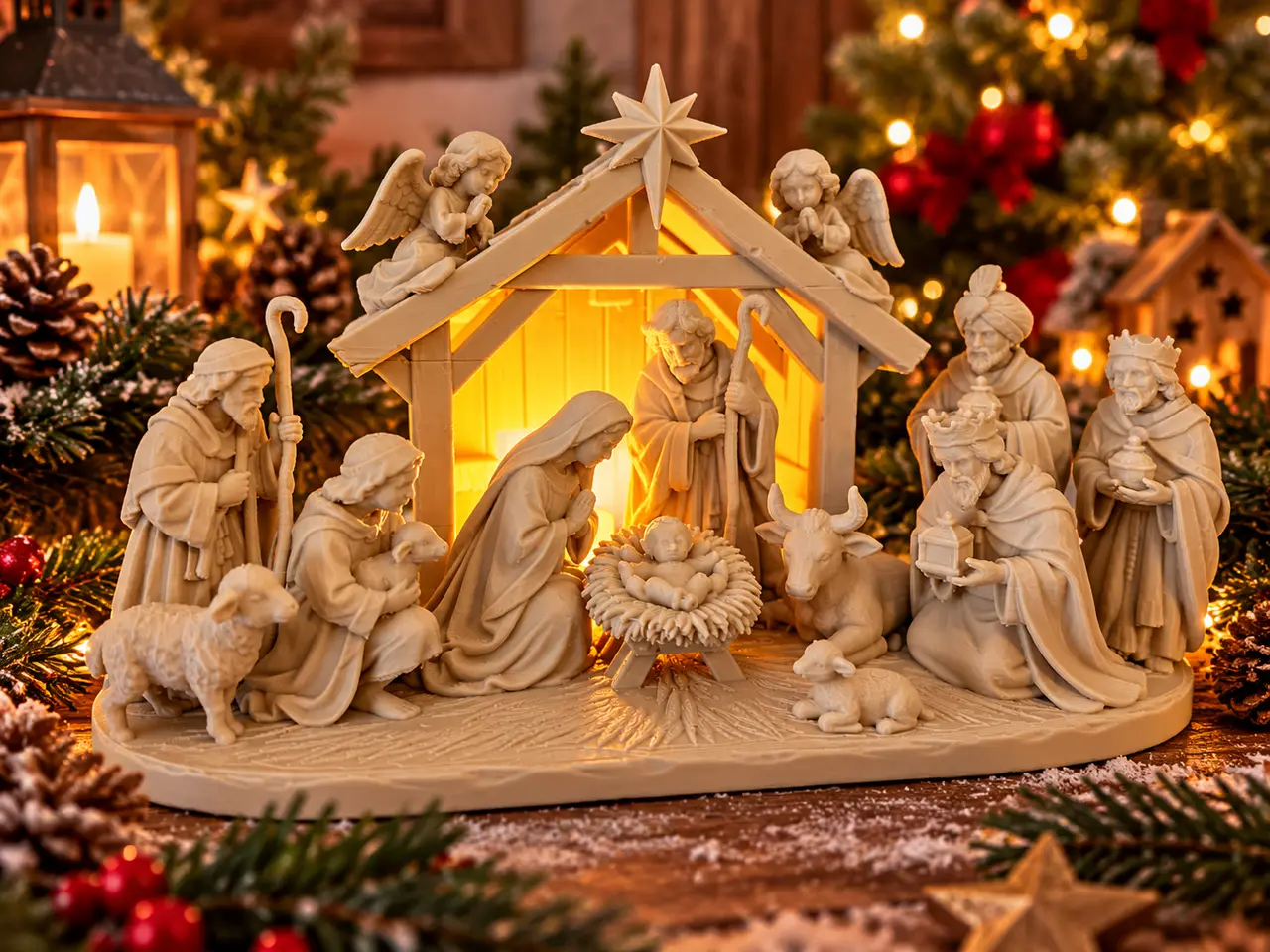 Classic Christmas Nativity Scene with tealight led — modelo 3D
