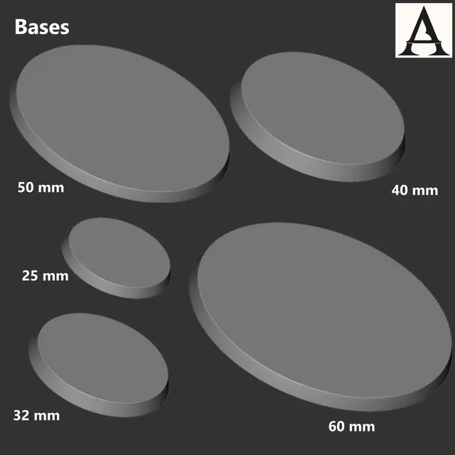 Free Round Miniature Bases - 25mm, 32mm, 40mm, 50mm & 60mm — modelo 3D
