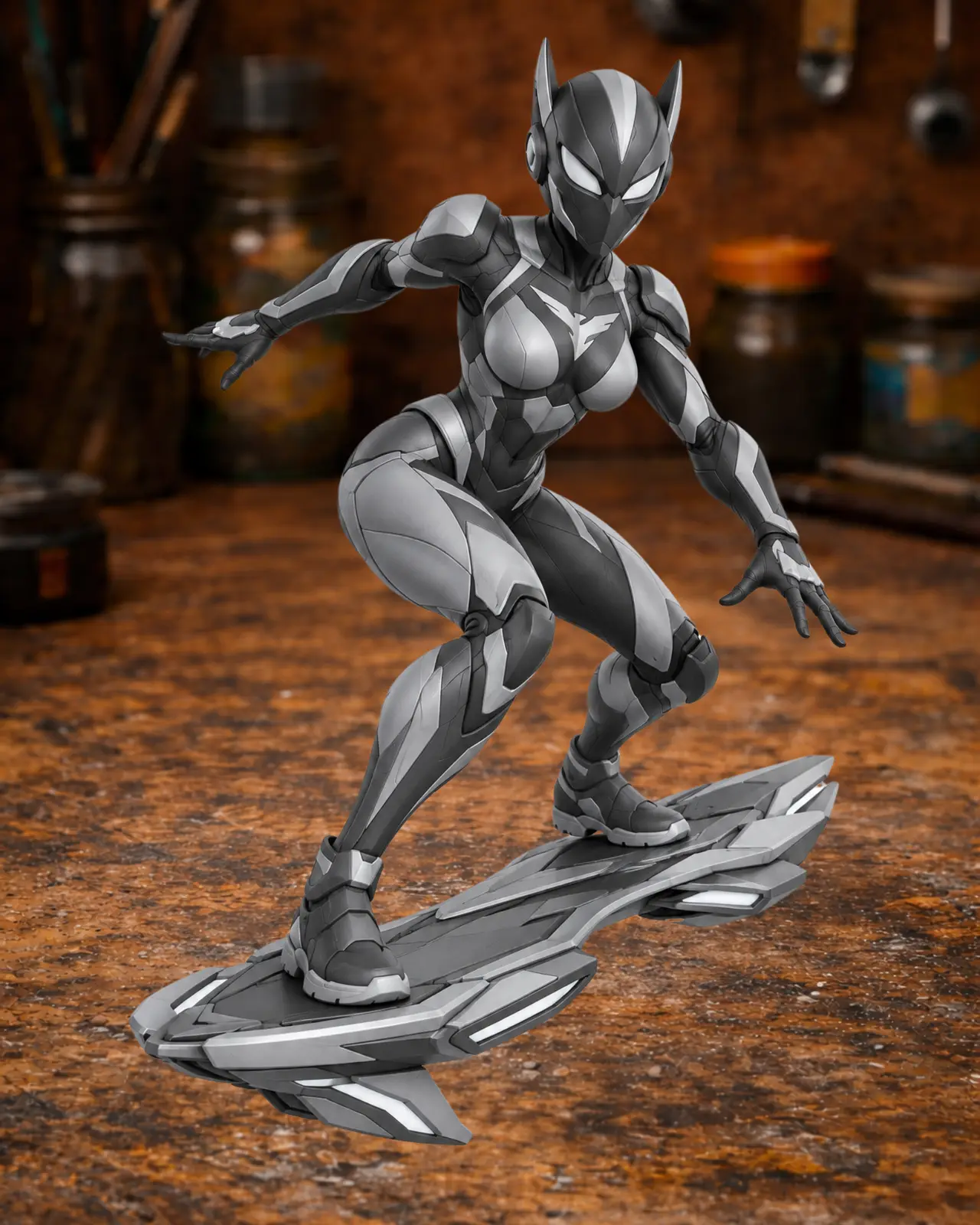 Cyber Cat Girl on Hoverboard — modelo 3D