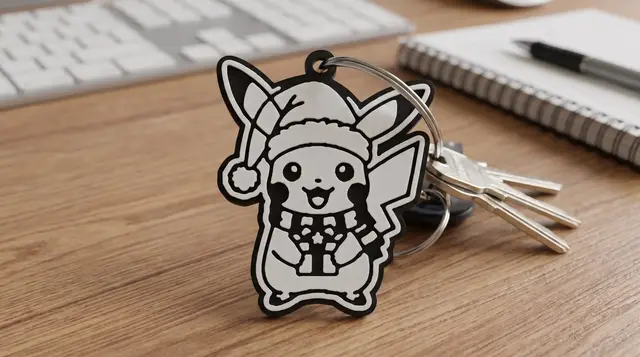 Pikachu Christmas Keychain - 2 colours, single filament (Llavero navideño de Pikachu) — modelo 3D