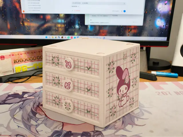 美乐蒂·蔷薇花格织物三层收纳柜｜格纹主题·可堆叠 — modelo 3D
