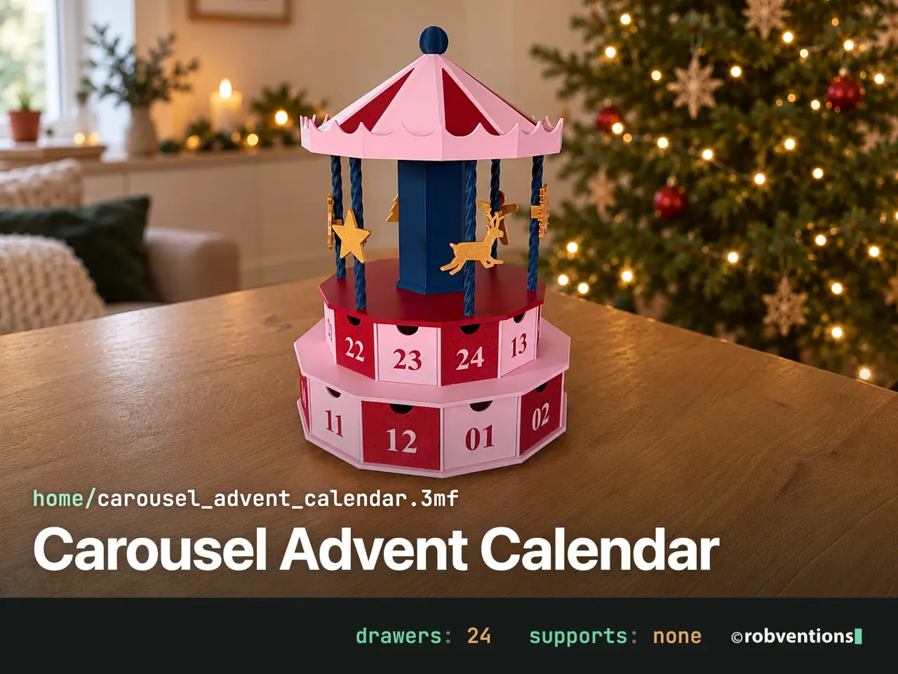 Carousel Advent Calendar – 24 Drawers, Rotating — modelo 3D