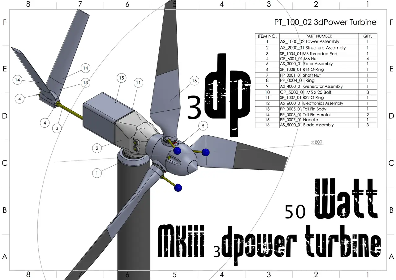 MKIII 50 Watt 3d printable Wind Turbine — modelo 3D