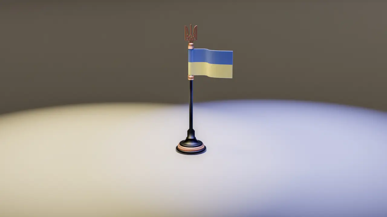 Ukrainian Desk Flag with Tryzub — modelo 3D