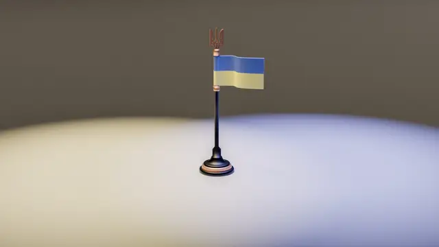 Ukrainian Desk Flag with Tryzub — modelo 3D