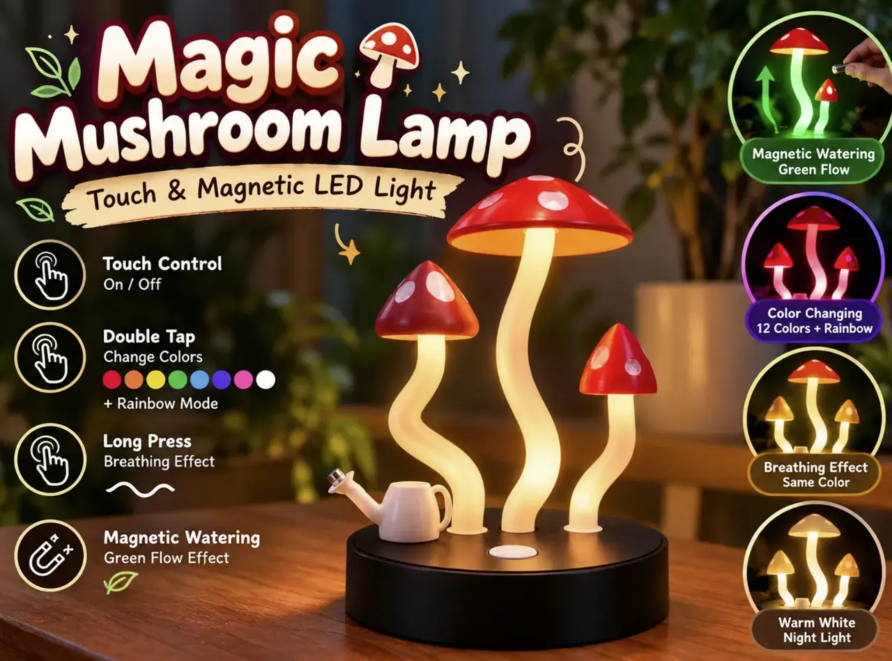 Magic Mushroom Lamp (ESP32 RGB Touch & Magnetic Watering Effect) — modelo 3D