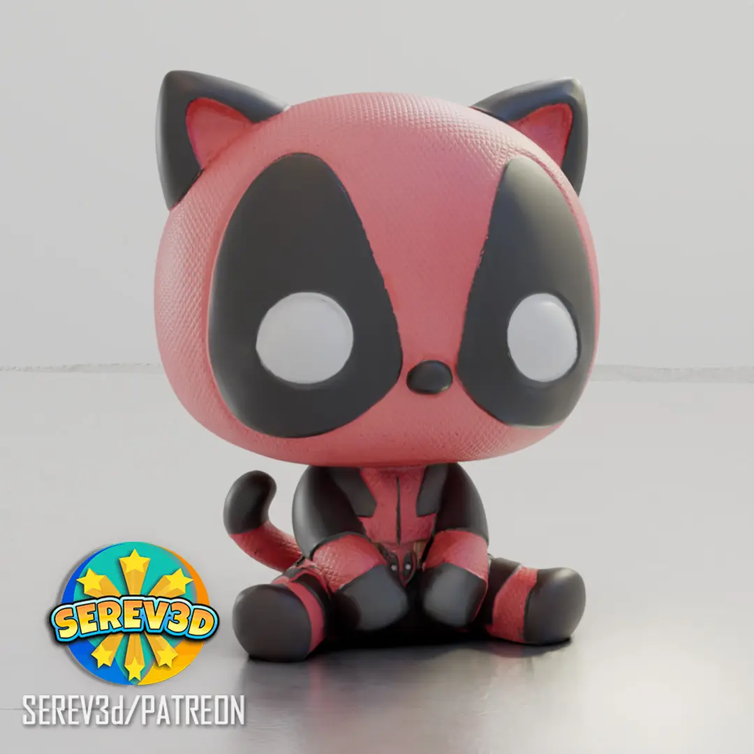 CatPool - Deadpool Cat Figurine - No Supports 3D Print STL/3MF — modelo 3D