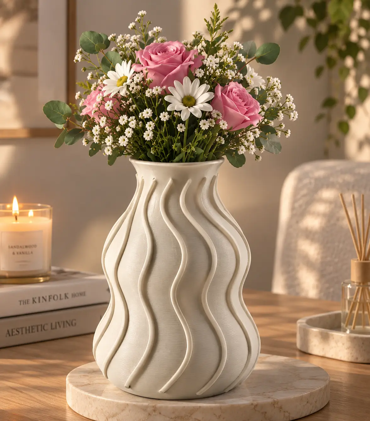 Wavy Ribbed Decorative Vase – 3D Printable — modelo 3D