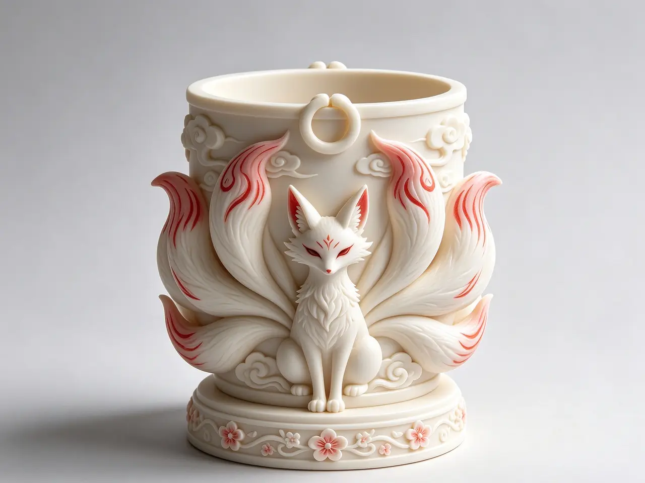 青丘灵狐・云纹花底笔筒 — modelo 3D