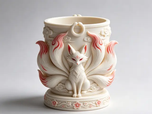 青丘灵狐・云纹花底笔筒 — modelo 3D