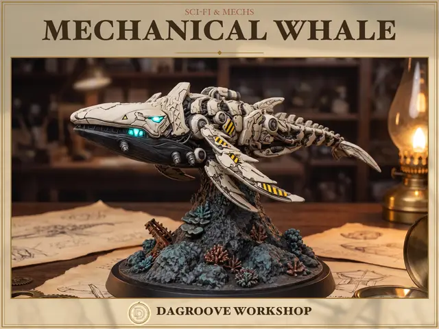 Mechanical Whale Diorama Sculpture, Sci-Fi Decor — modelo 3D