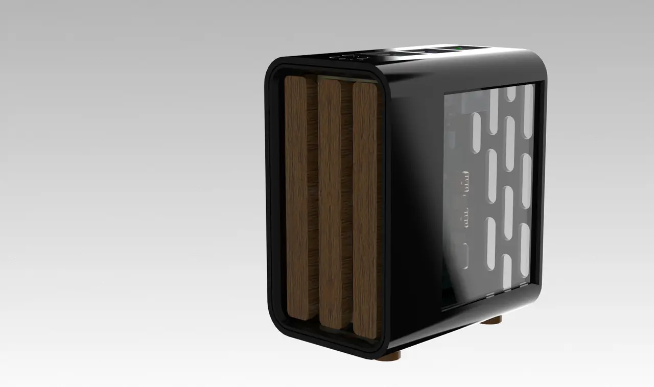 Tiny PC raspberry Pi 5 case with wooden front — modelo 3D