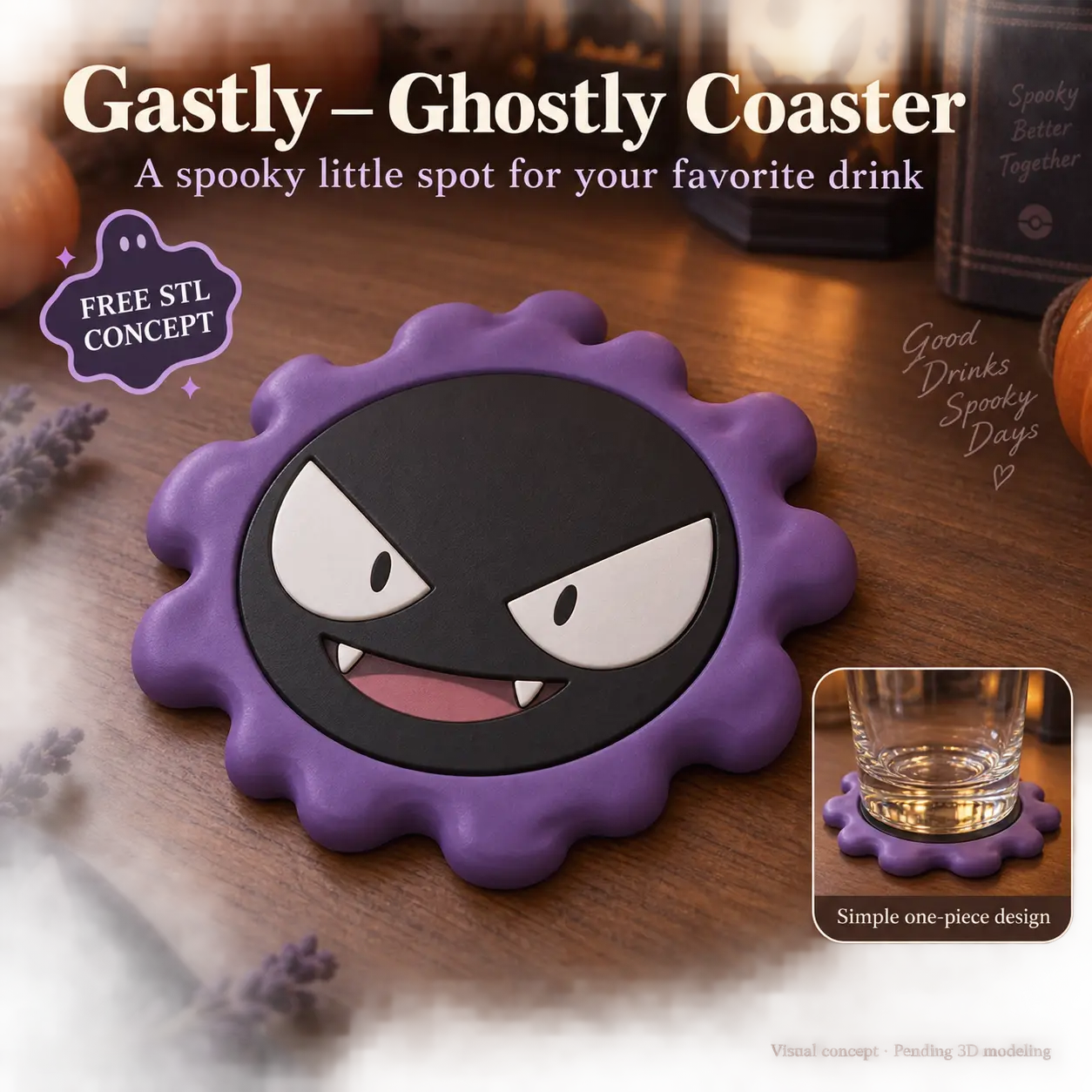 Gastly — Ghostly Coaster | Free Pokémon STL — modelo 3D
