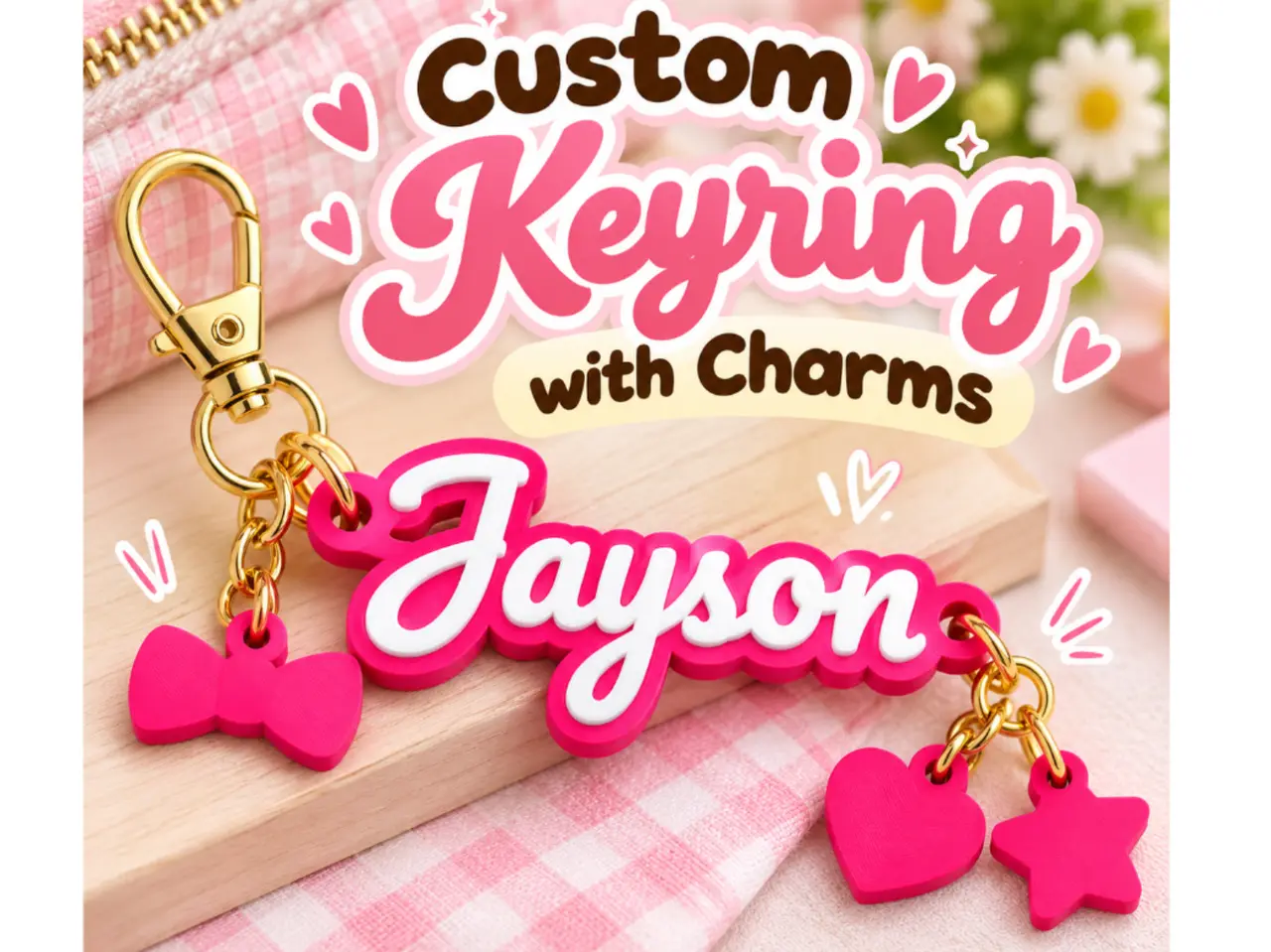 Parametric Customizable Name Keychain Charm — modelo 3D