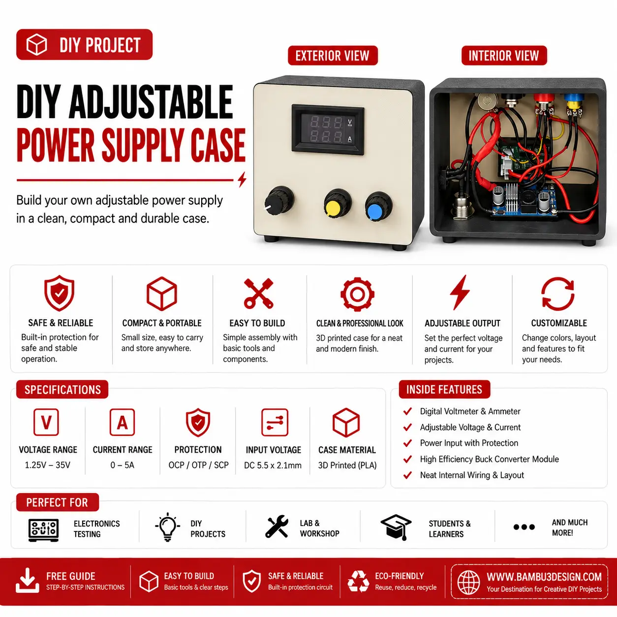DIY Adjustable Power Supply Case — modelo 3D