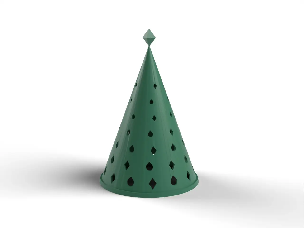 Christmas Tree Lantern - LED Tea Light Holder with Star, No Supports (OpenSCAD) — modelo 3D