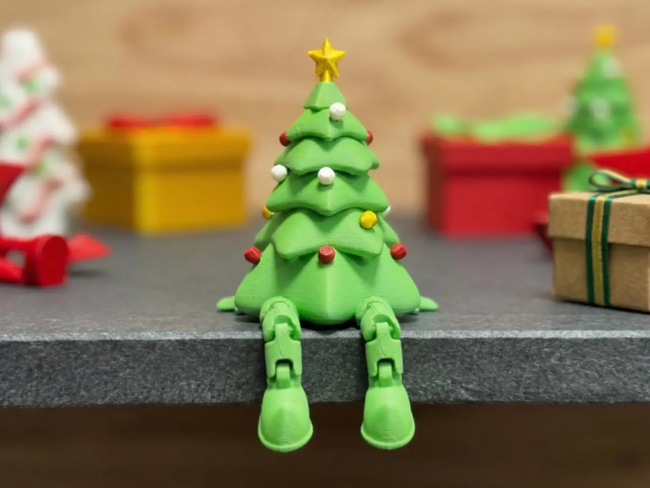 Christmas tree with ornament, hands, flexible legs — modelo 3D