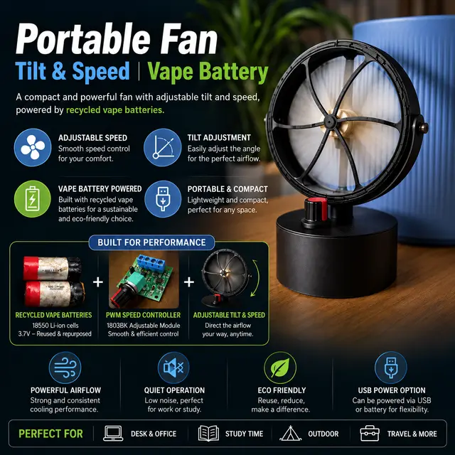 Portable Fan | Tilt & Speed | Vape Battery — modelo 3D