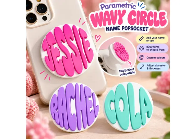 Parametric Wavy Circle Name – Popsocket 1 line — modelo 3D
