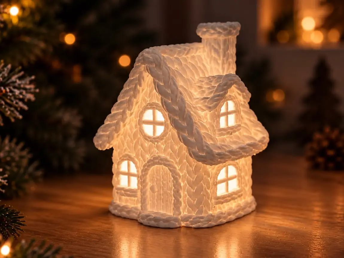 Knitted Christmas Cottage Lantern Cozy Winter — modelo 3D