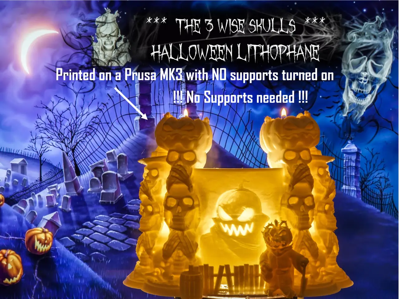 Halloween Lithophane - The Three Wise Skulls Litho — modelo 3D