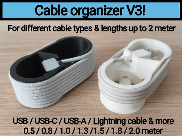 Cable organizer V3 up to 2 meter cables - USB, etc — modelo 3D