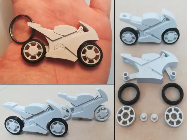 motorcycle keychain with spinning wheels — modelo 3D