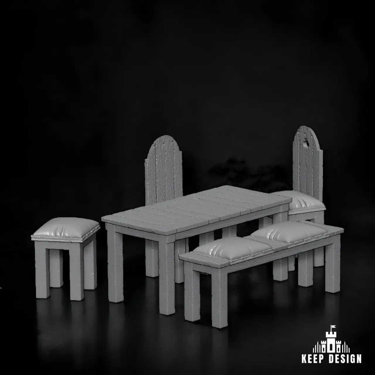 Wooden Table, Chairs and Bench Tavern free set — modelo 3D